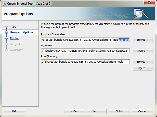 Deploy your ADF Mobile App to a virtual Android device from JDeveloper IDE   Select Program Executable