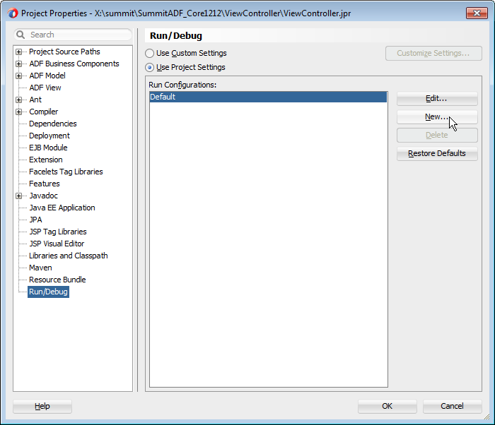 Find problems when you develop using XRebel with Oracle ADF   change an existing or add a new run configuration