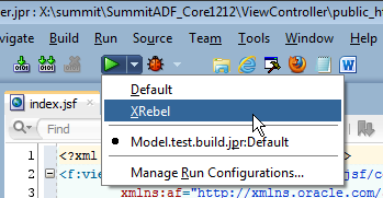 Find problems when you develop using XRebel with Oracle ADF   run it via the run configuration