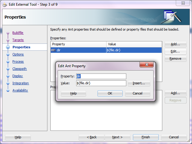 PMD Integration with JDeveloper through Ant External Tools   Add Property dir with value file dir