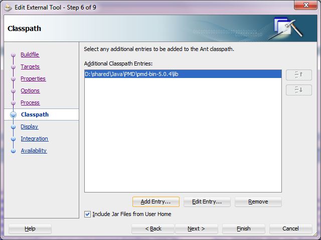 PMD Integration with JDeveloper through Ant External Tools   Add the lib directory of pmd as additional classpath entry