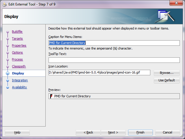 PMD Integration with JDeveloper through Ant External Tools   Enter Caption and Icon as you want